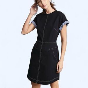 Derek Lam Black Stretch Denim Short Sleeve Structured Mini Dress Size 0 Small